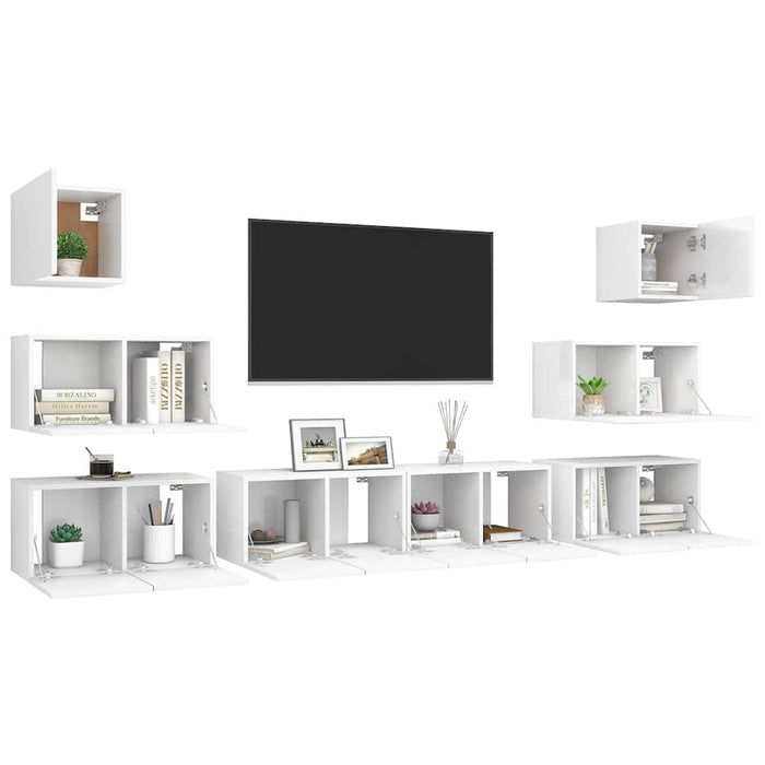 Set dulapuri TV, 8 piese, alb, lemn prelucrat - WALTI WALTI