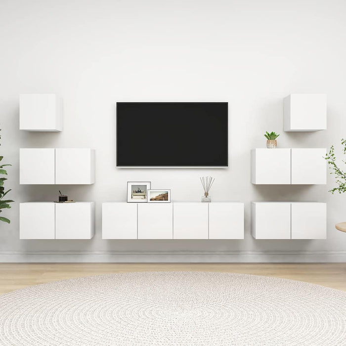Set dulapuri TV, 8 piese, alb, lemn prelucrat - WALTI WALTI