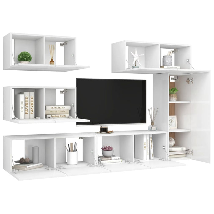 Set dulapuri TV, 6 piese, alb, lemn prelucrat - WALTI WALTI