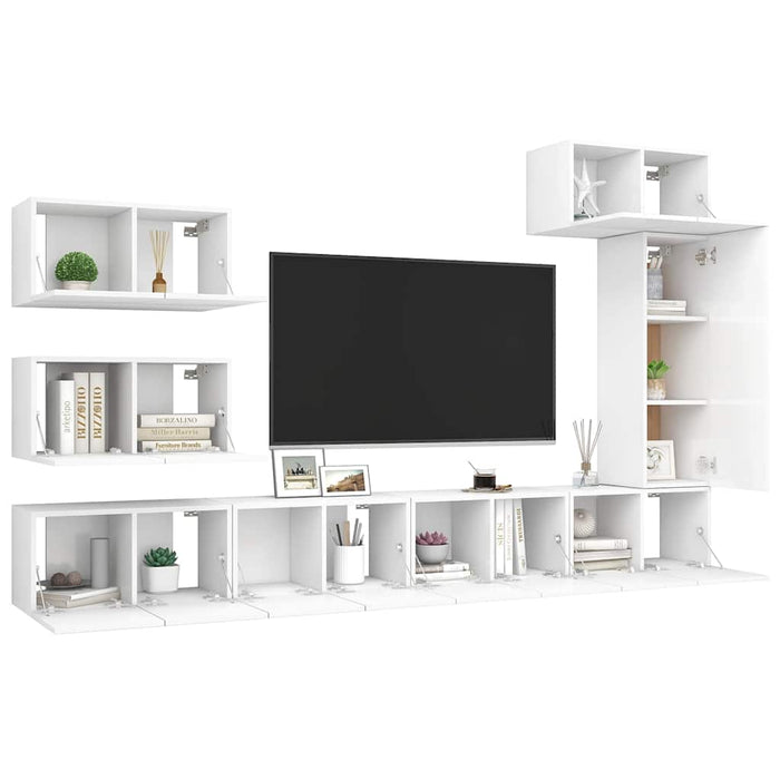 Set dulapuri TV, 8 piese, alb, lemn prelucrat - WALTI WALTI