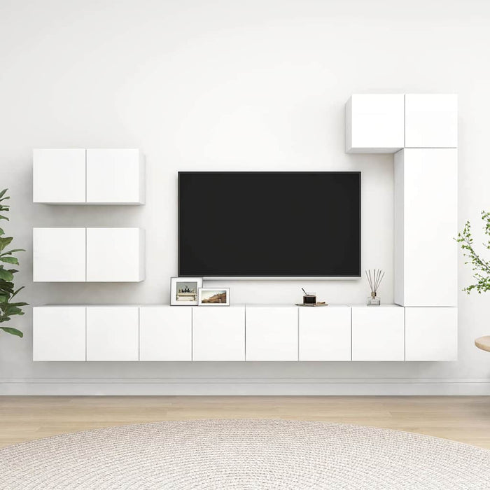 Set dulapuri TV, 8 piese, alb, lemn prelucrat - WALTI WALTI