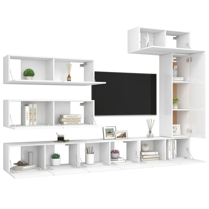 Set dulapuri TV, 7 piese, alb, lemn prelucrat - WALTI WALTI