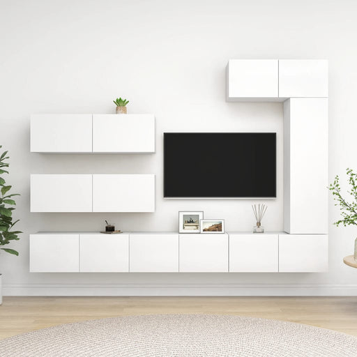Set dulapuri TV, 7 piese, alb, lemn prelucrat - WALTI WALTI
