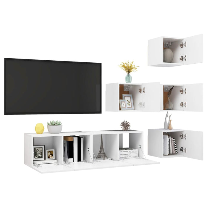 Set dulapuri TV, 6 piese, alb, lemn prelucrat - WALTI WALTI
