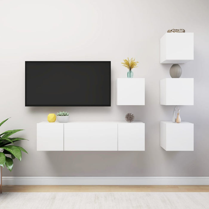 Set dulapuri TV, 6 piese, alb, lemn prelucrat - WALTI WALTI