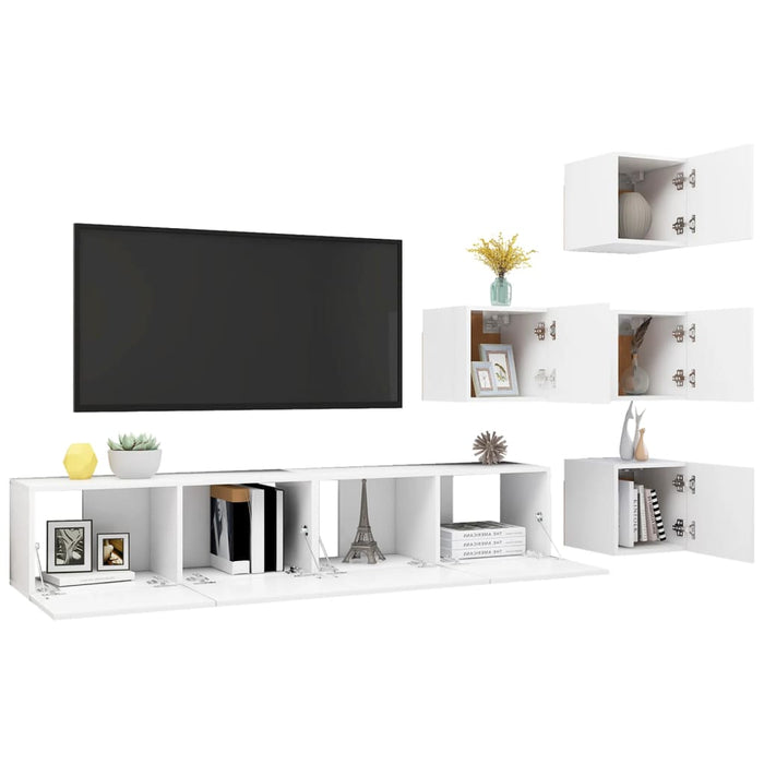 Set dulapuri TV, 6 piese, alb, lemn prelucrat - WALTI WALTI