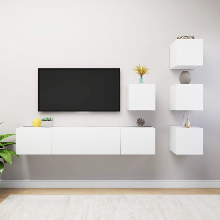 Set dulapuri TV, 6 piese, alb, lemn prelucrat - WALTI WALTI