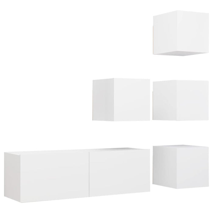 Set dulapuri TV, 5 piese, alb, lemn prelucrat - WALTI WALTI