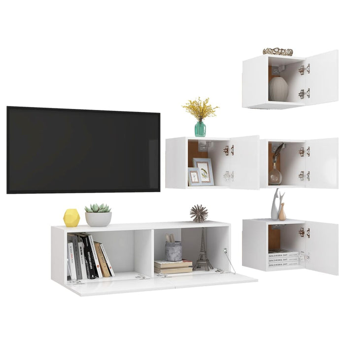 Set dulapuri TV, 5 piese, alb, lemn prelucrat - WALTI WALTI