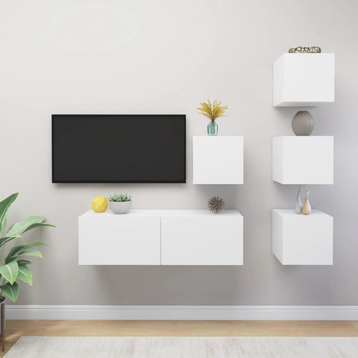Set dulapuri TV, 5 piese, alb, lemn prelucrat - WALTI WALTI