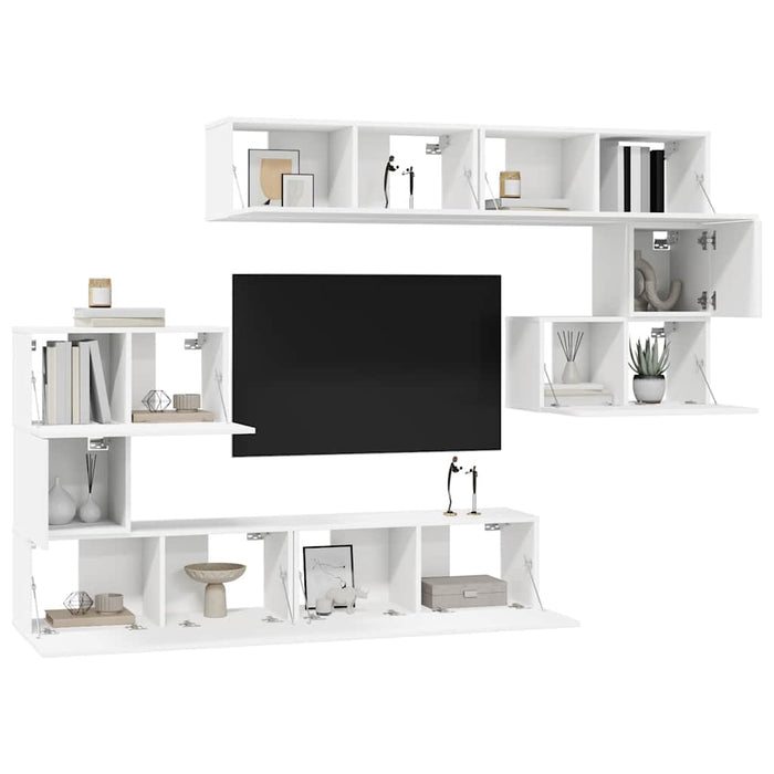 Set dulapuri TV, 8 piese, alb, lemn prelucrat - WALTI WALTI