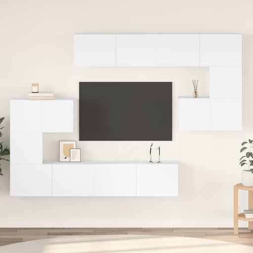 Set dulapuri TV, 8 piese, alb, lemn prelucrat - WALTI WALTI