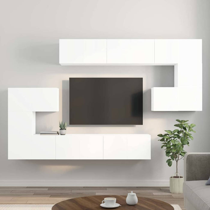 Set dulapuri TV, 10 piese, alb, lemn prelucrat - WALTI WALTI