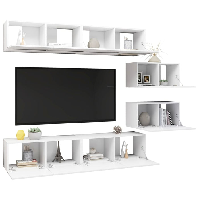 Set dulapuri TV, 6 piese, alb, lemn prelucrat WALTI