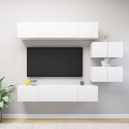 Set dulapuri TV, 6 piese, alb, lemn prelucrat - WALTI WALTI