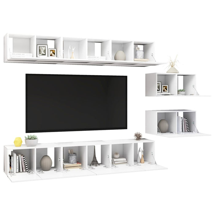 Set dulapuri TV, 8 piese, alb, lemn prelucrat - WALTI WALTI