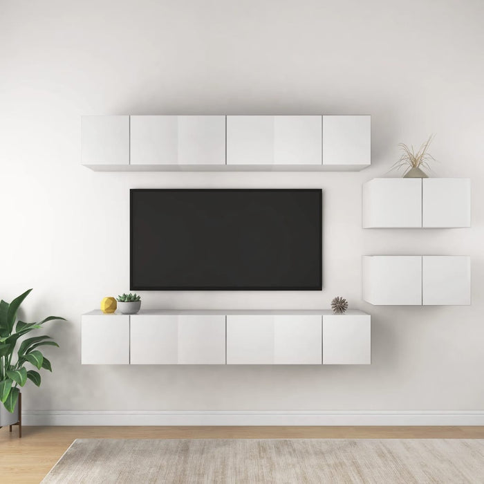 Set dulapuri TV, 8 piese, alb, lemn prelucrat - WALTI WALTI
