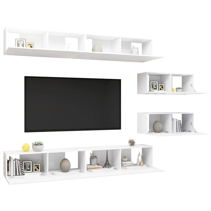Set dulapuri TV, 6 piese, alb, lemn prelucrat - WALTI WALTI