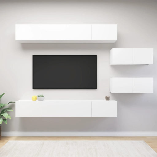 Set dulapuri TV, 6 piese, alb, lemn prelucrat - WALTI WALTI