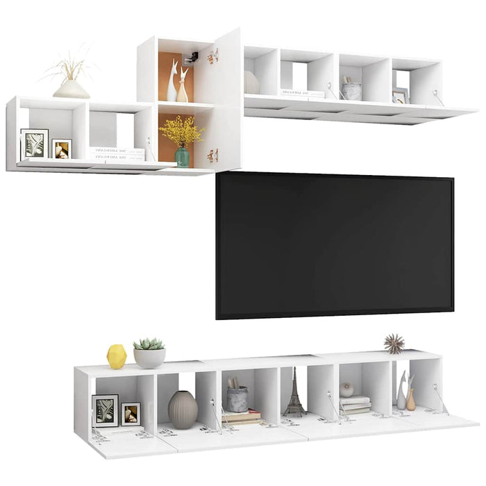 Set dulapuri TV, 7 piese, alb, lemn prelucrat - WALTI WALTI