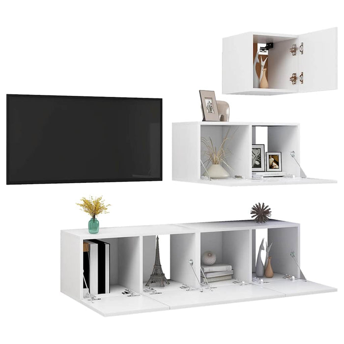 Set dulapuri TV, 4 piese, alb, lemn prelucrat - WALTI WALTI