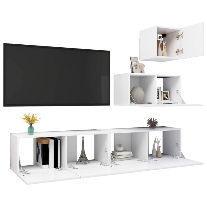 Set dulapuri TV, 4 piese, alb, lemn prelucrat WALTI