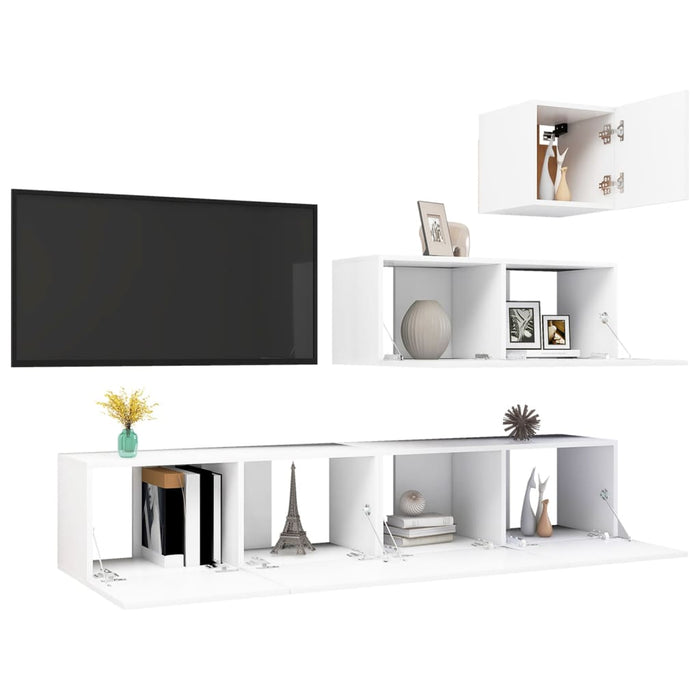 Set dulapuri TV, 4 piese, alb, lemn prelucrat - WALTI WALTI