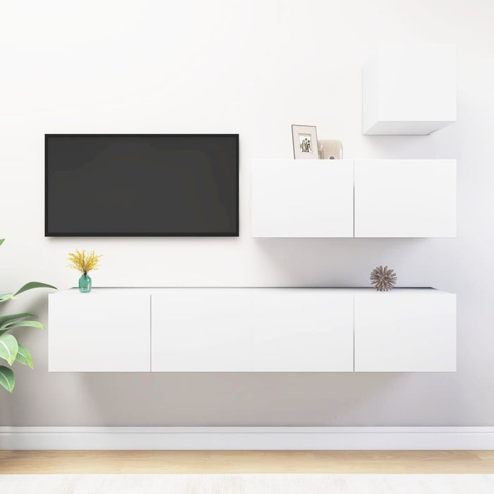Set dulapuri TV, 4 piese, alb, lemn prelucrat - WALTI WALTI