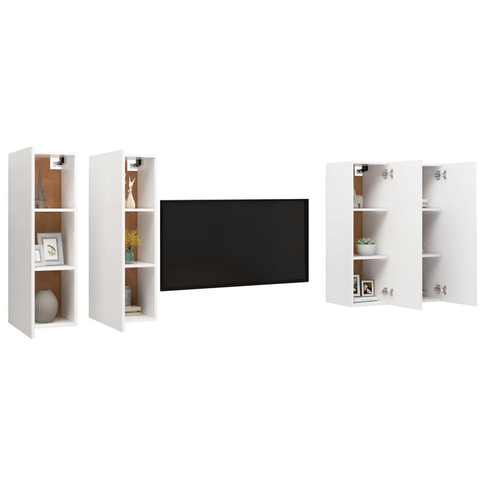 Dulapuri TV, 4 buc., alb, 30,5x30x90 cm, lemn prelucrat - WALTI WALTI