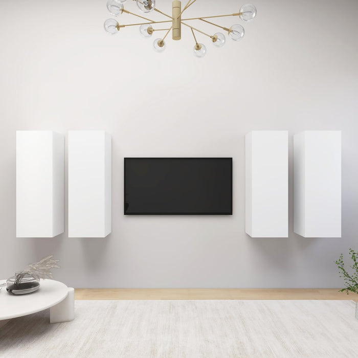 Dulapuri TV, 4 buc., alb, 30,5x30x90 cm, lemn prelucrat - WALTI WALTI