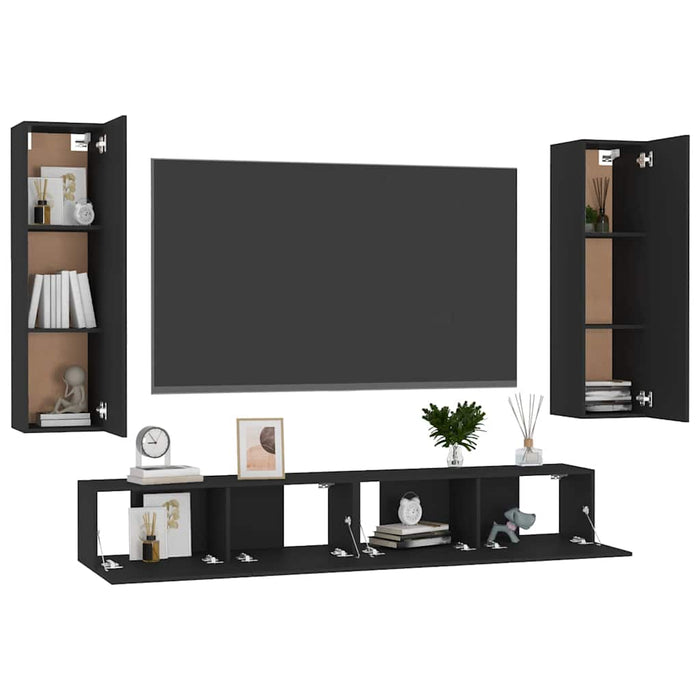 Set dulapuri TV, 4 piese, negru, lemn prelucrat WALTI