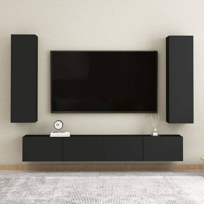 Set dulapuri TV, 4 piese, negru, lemn prelucrat WALTI