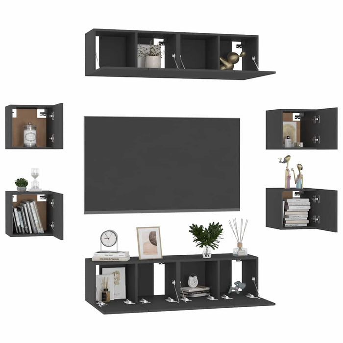 Set dulapuri TV, 8 piese, negru, lemn prelucrat WALTI