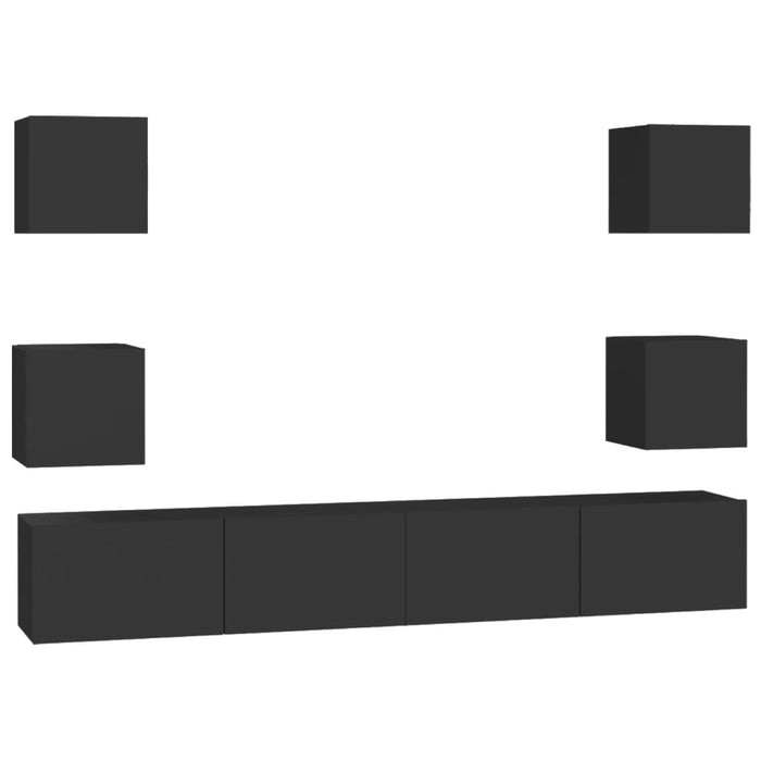 Set dulapuri TV, 6 buc., negru, lemn prelucrat WALTI
