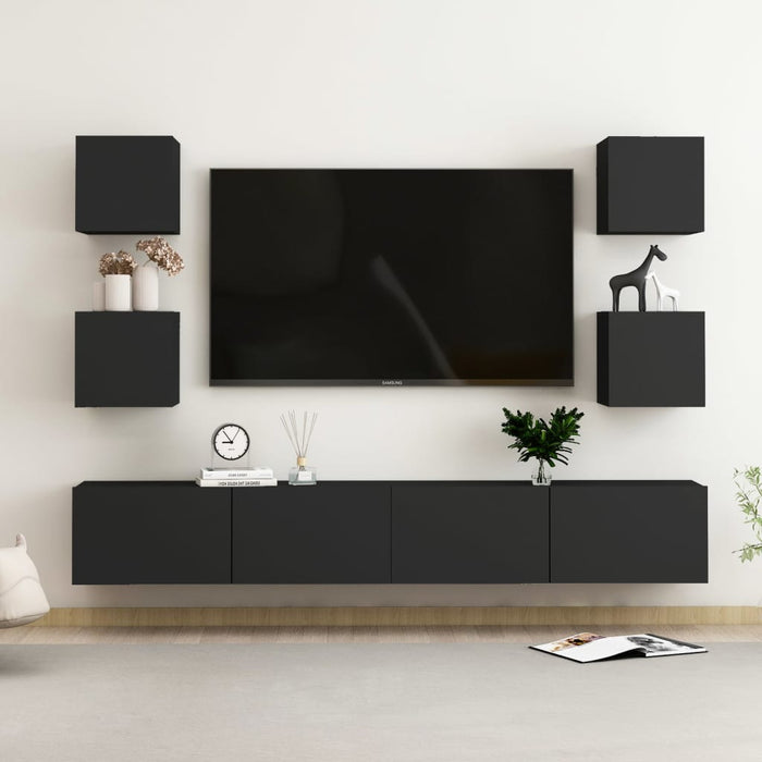 Set dulapuri TV, 6 buc., negru, lemn prelucrat WALTI