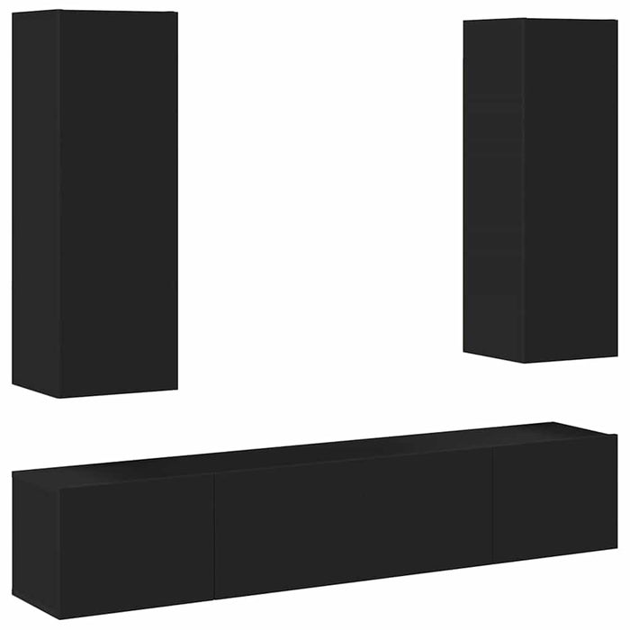 Set dulapuri TV, 4 buc., negru, lemn prelucrat WALTI