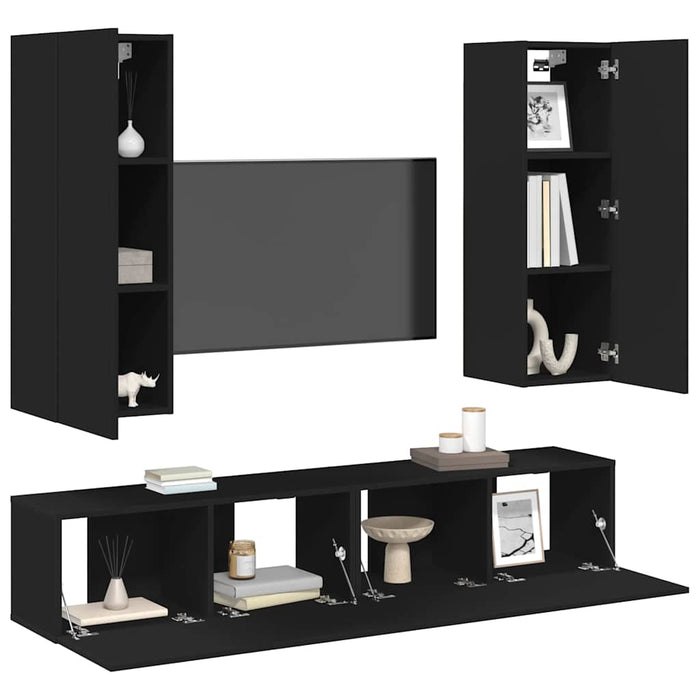 Set dulapuri TV, 4 buc., negru, lemn prelucrat WALTI