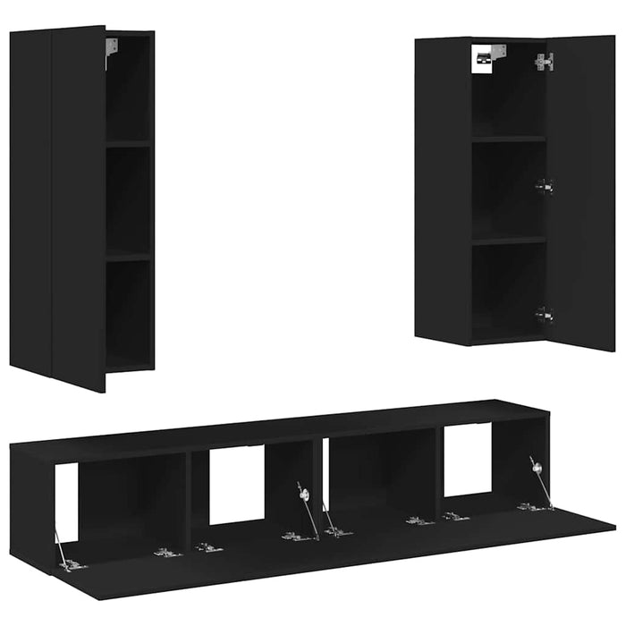 Set dulapuri TV, 4 buc., negru, lemn prelucrat WALTI