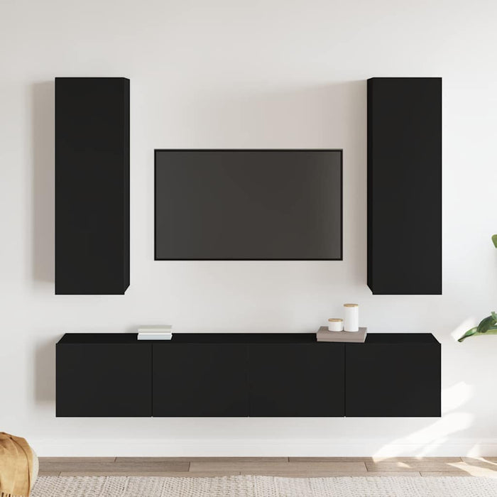 Set dulapuri TV, 4 buc., negru, lemn prelucrat WALTI