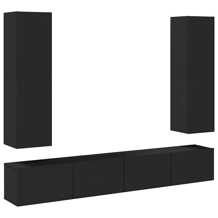Set dulapuri TV, 4 piese, negru, lemn prelucrat WALTI