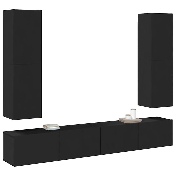 Set dulapuri TV, 4 piese, negru, lemn prelucrat WALTI
