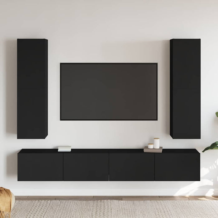 Set dulapuri TV, 4 piese, negru, lemn prelucrat WALTI