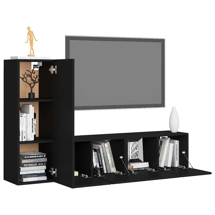 Set dulapuri TV, 3 piese, negru, lemn prelucrat WALTI