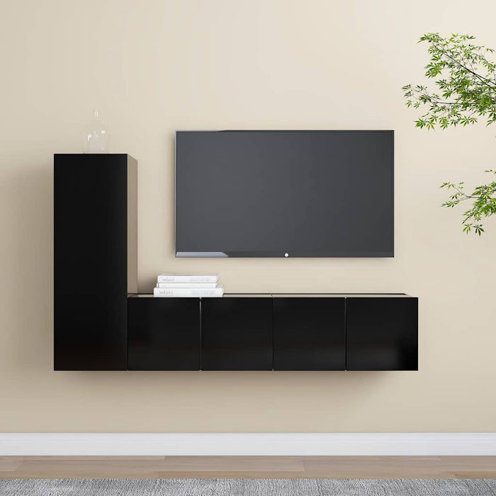 Set dulapuri TV, 3 piese, negru, lemn prelucrat WALTI
