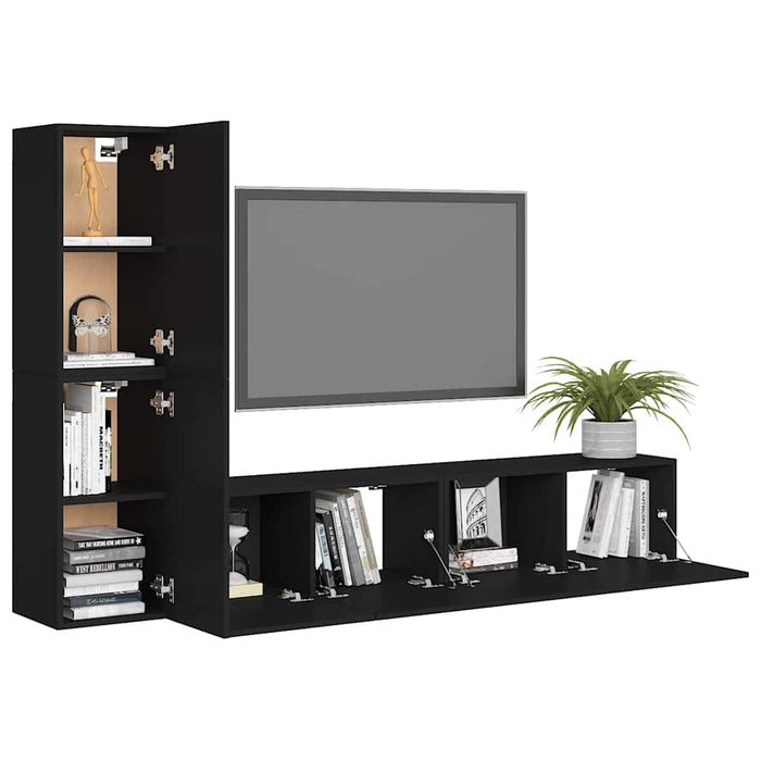 Set dulapuri TV, 4 buc., negru, lemn prelucrat WALTI