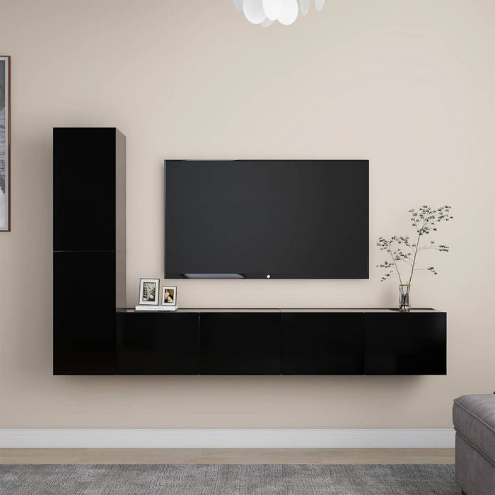 Set dulapuri TV, 4 buc., negru, lemn prelucrat WALTI
