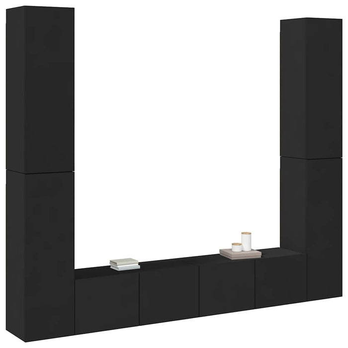 Set dulapuri TV, 6 piese, negru, lemn prelucrat WALTI