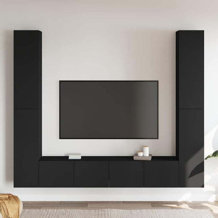 Set dulapuri TV, 6 piese, negru, lemn prelucrat WALTI