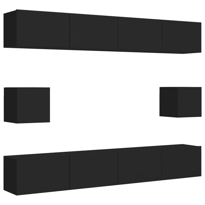 Set dulapuri TV, 6 piese, negru, lemn prelucrat WALTI