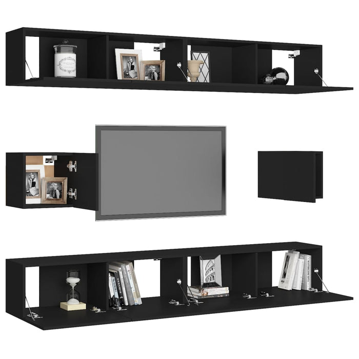 Set dulapuri TV, 6 piese, negru, lemn prelucrat WALTI